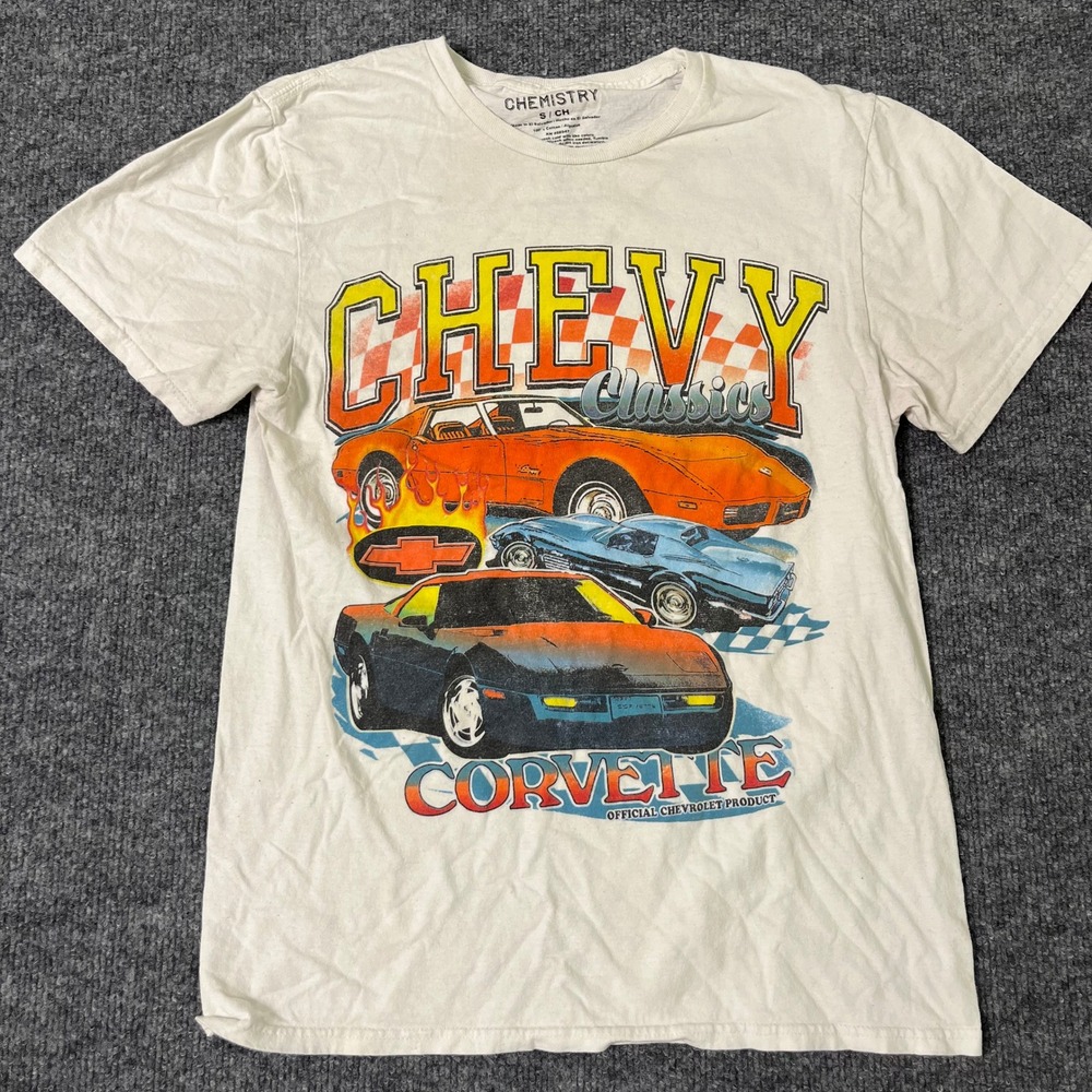 Chemistry T-Shirt Mens Size S White Chevy Corvette Classics Graphic Crew Neck